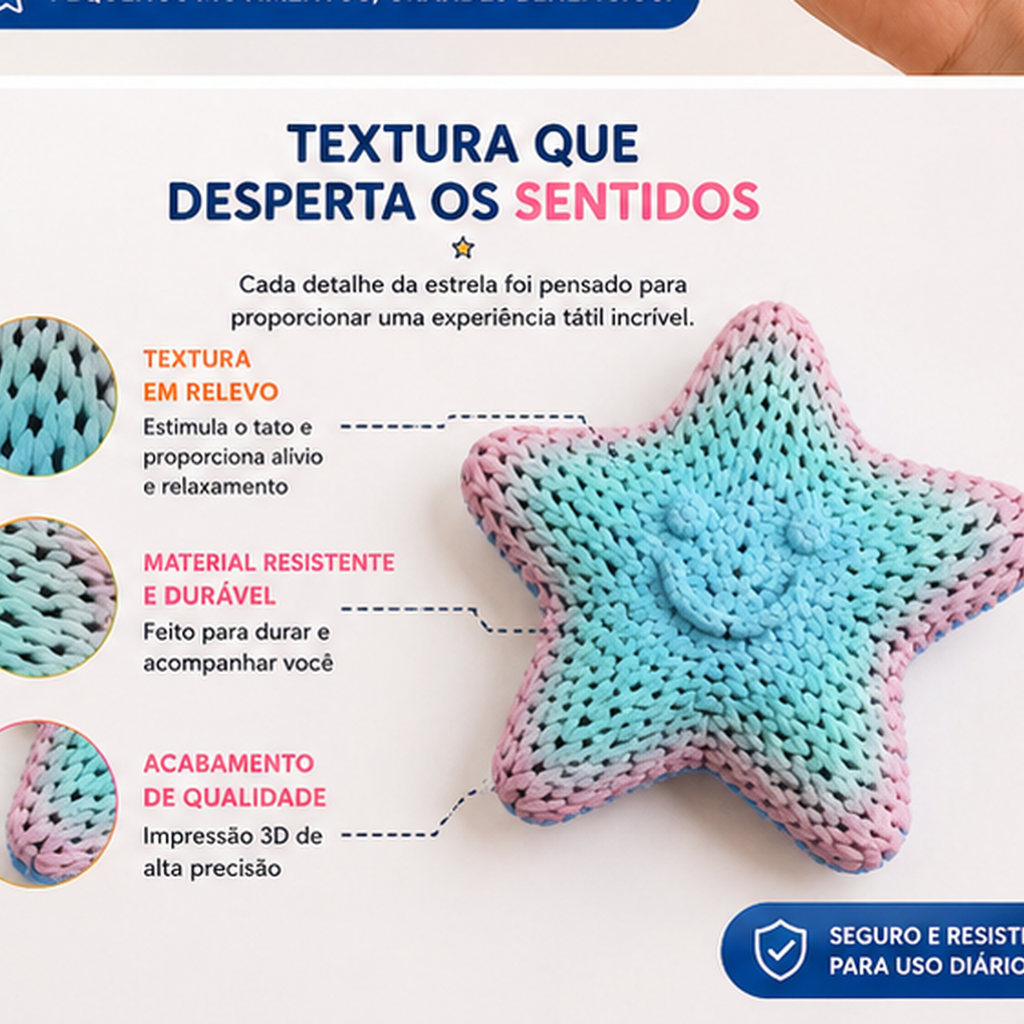 Estrela Brincalhona Sensorial Calma 3D — Fidget Flexível para Toque e Movimento