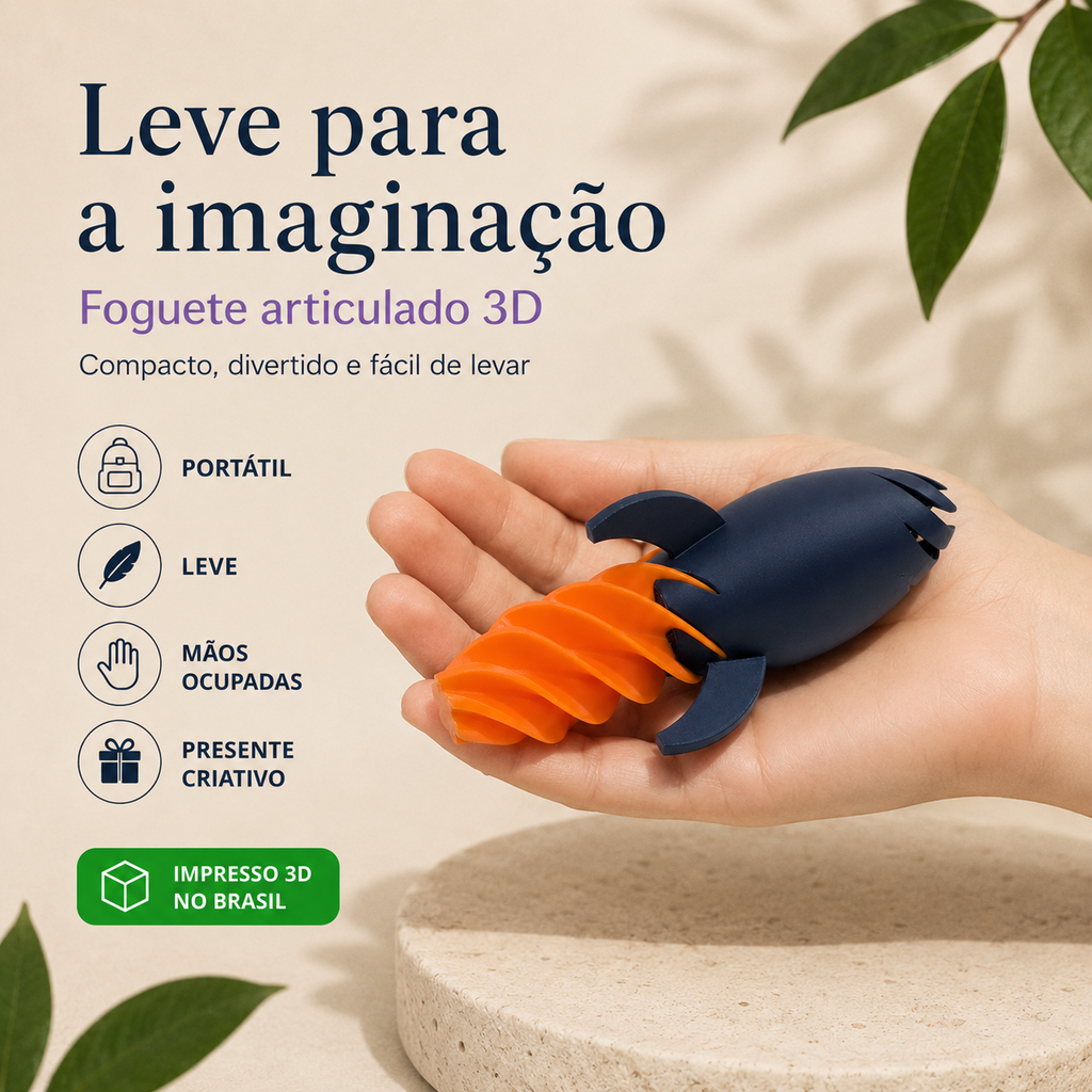 Foguete Articulado 3D — Brinquedo Decorativo Espacial para Brincar, Mover e Colecionar