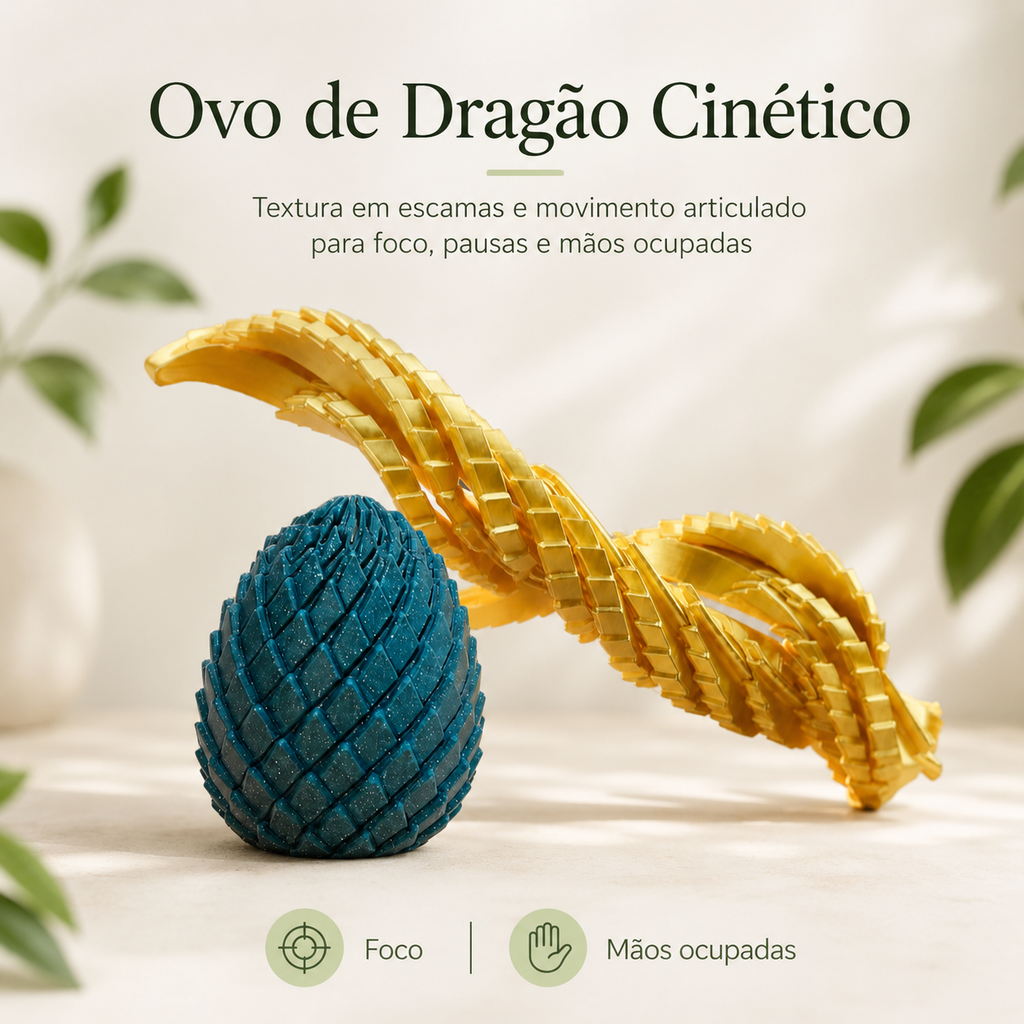 Ovo de Dragão Cinético Calma 3D — Movimento, Toque e Autorregulação