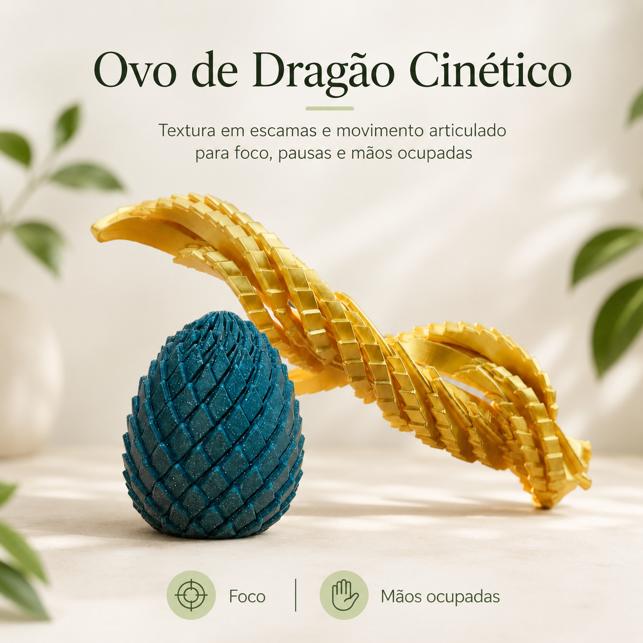 Ovo de Dragão Cinético Calma 3D — Movimento, Toque e Autorregulação