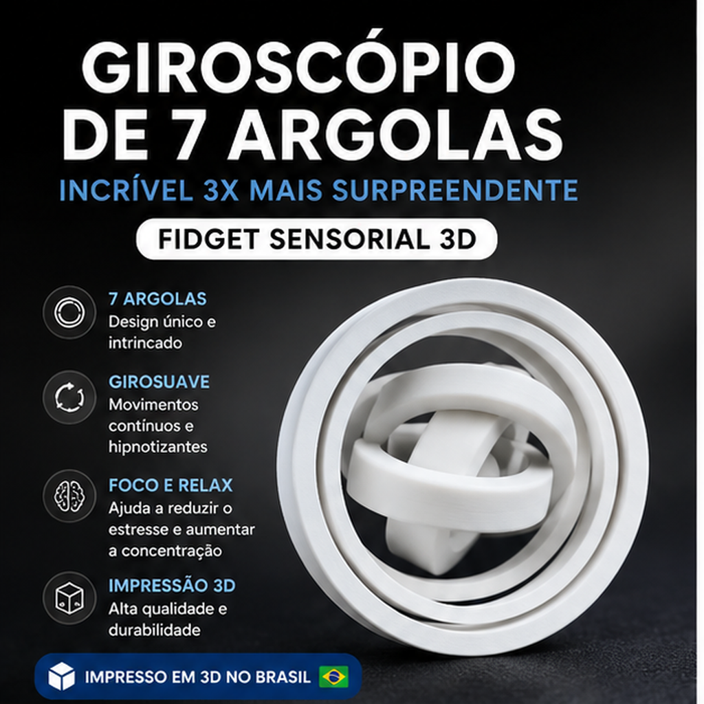 Giroscópio Sensorial Calma 3D — Fidget de 7 Argolas para Foco e Movimento