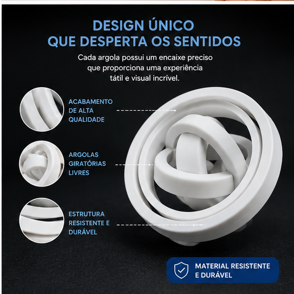 Giroscópio Sensorial Calma 3D — Fidget de 7 Argolas para Foco e Movimento