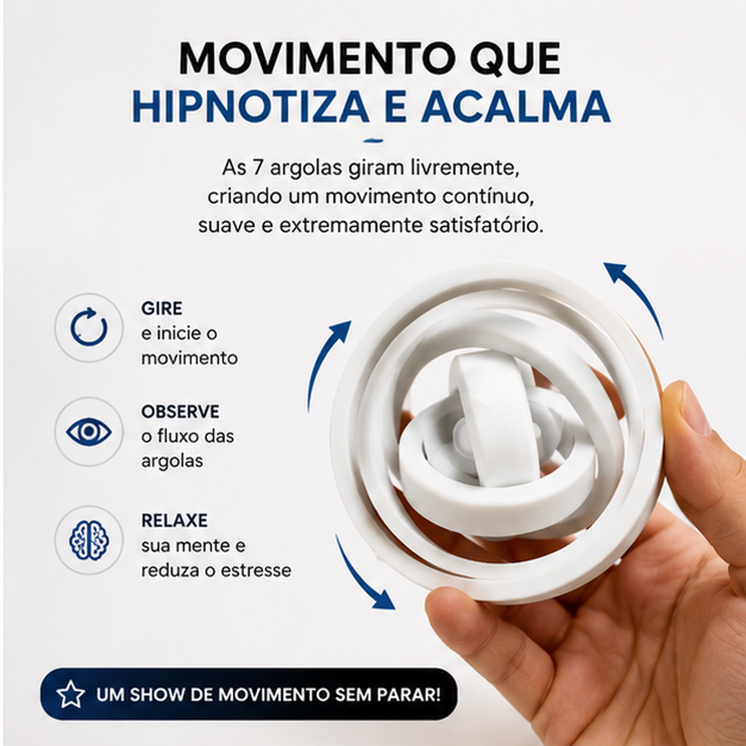 Giroscópio Sensorial Calma 3D — Fidget de 7 Argolas para Foco e Movimento