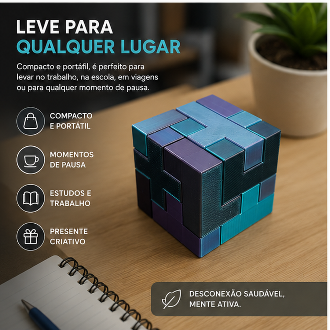 Quebra-Cabeça Cúbico Calma 3D — 13 Peças para Desafio, Foco e Diversão