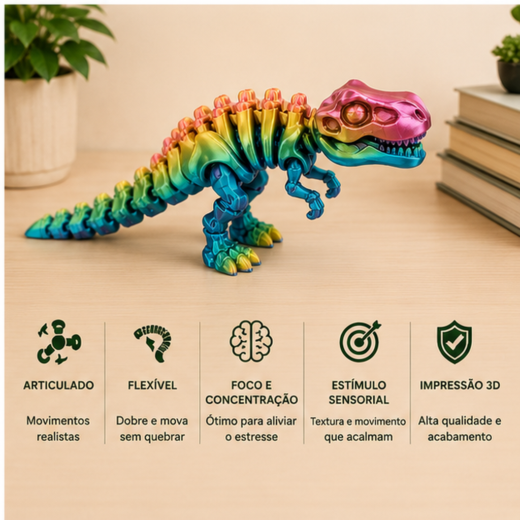 T-Rex Esqueleto Articulado 3D — Dinossauro Flexível para Brincar e Colecionar