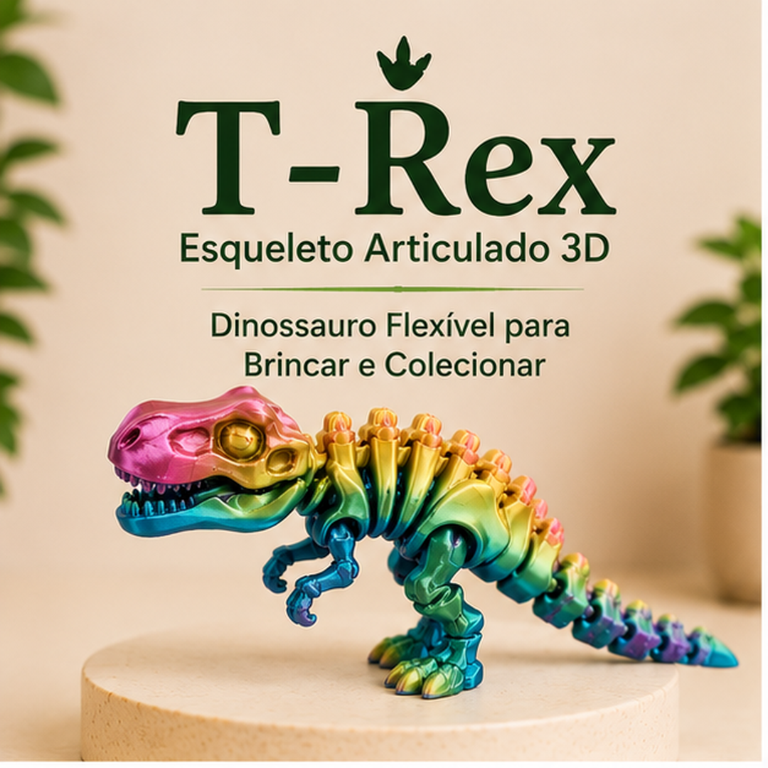 T-Rex Esqueleto Articulado 3D — Dinossauro Flexível para Brincar e Colecionar