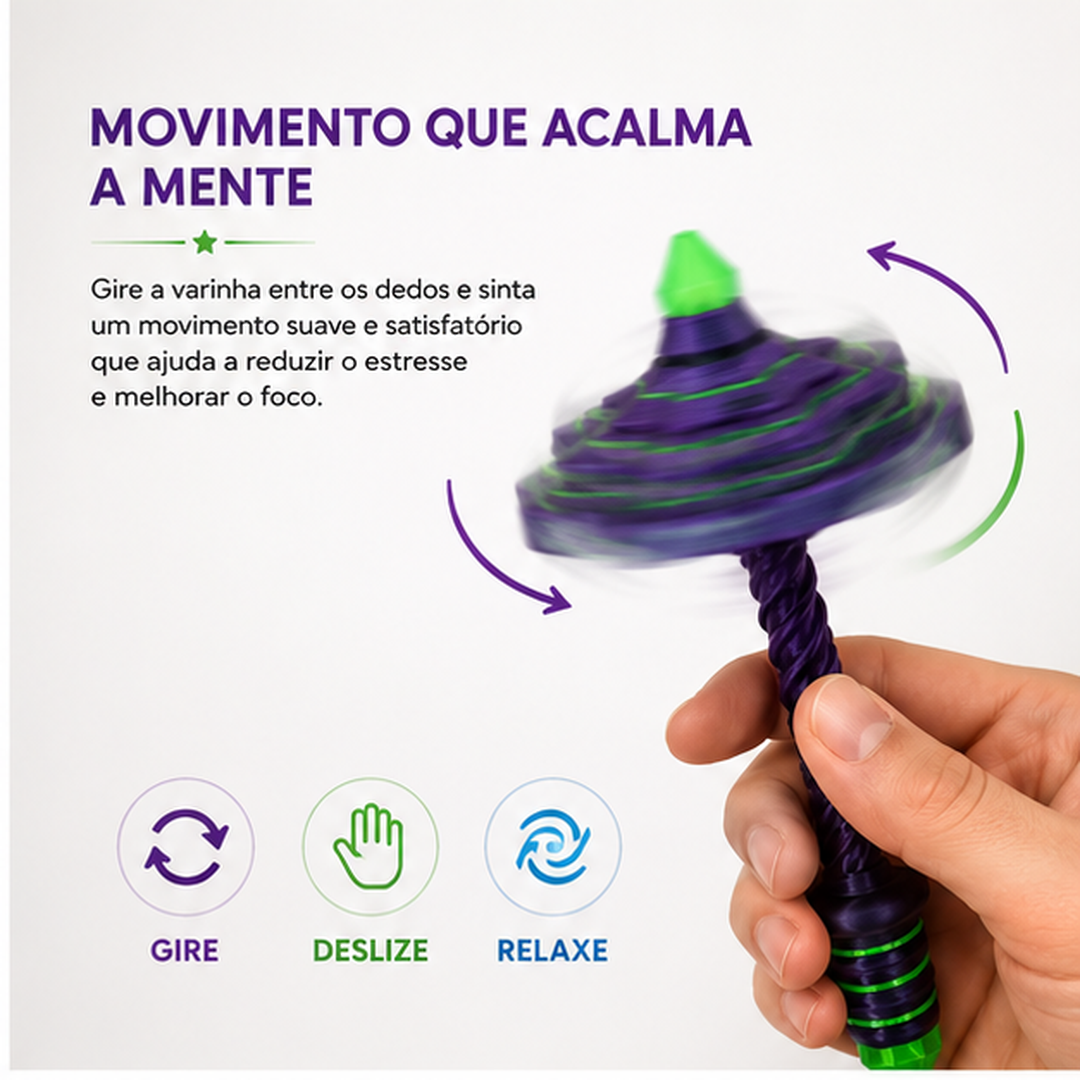 Varinha Mágica Giratória Calma 3D — Fidget Sensorial para Foco e Movimento